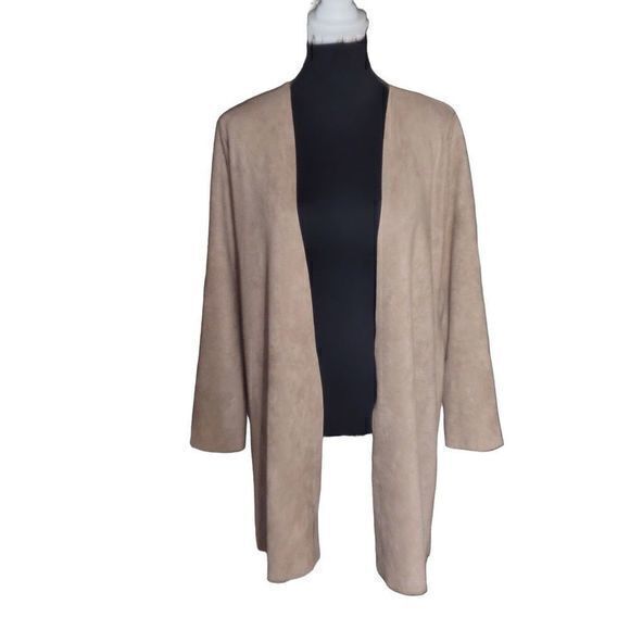 Davi‎ & Dani Camel Faux Suede Open Front Duster Sz M - Picture 1 of 10